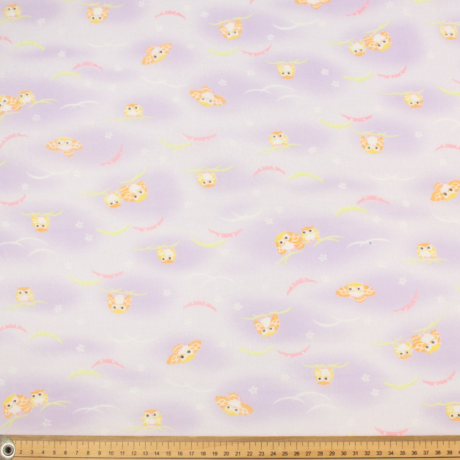 Printed Cotton Voile Design-75 Orange Owls on Lilac