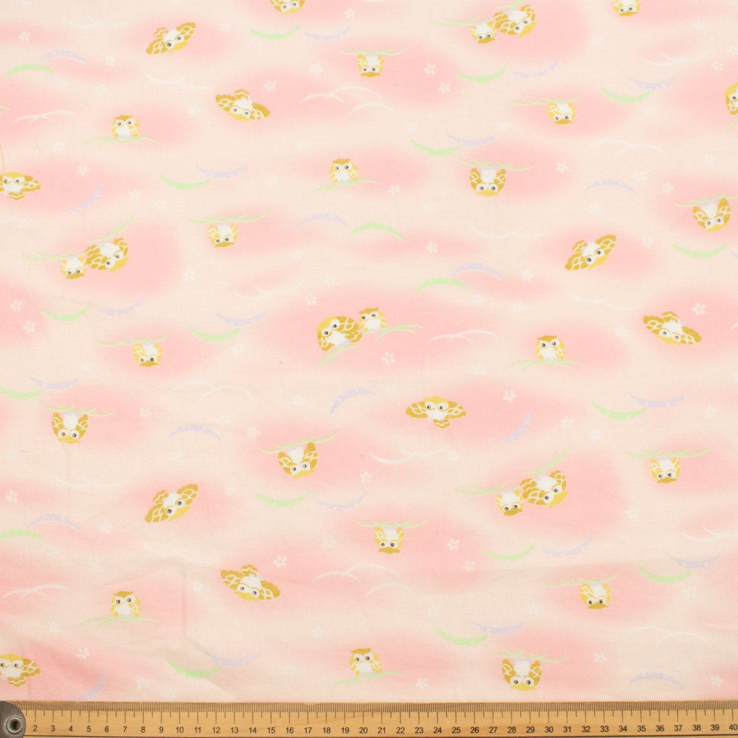 Printed Cotton Voile Design-69 Yellow Owls on Coral