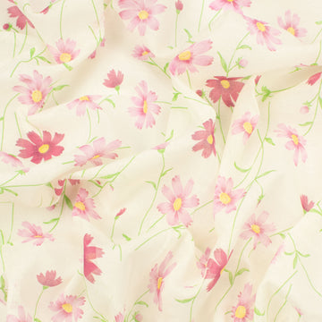 Printed Cotton Voile Design-D1 Pink Flowers on Cream