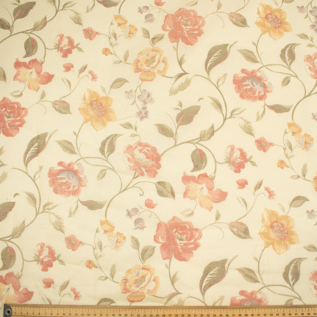Printed Cotton Voile Design-D5 Orange Flowers on Pale Yellow