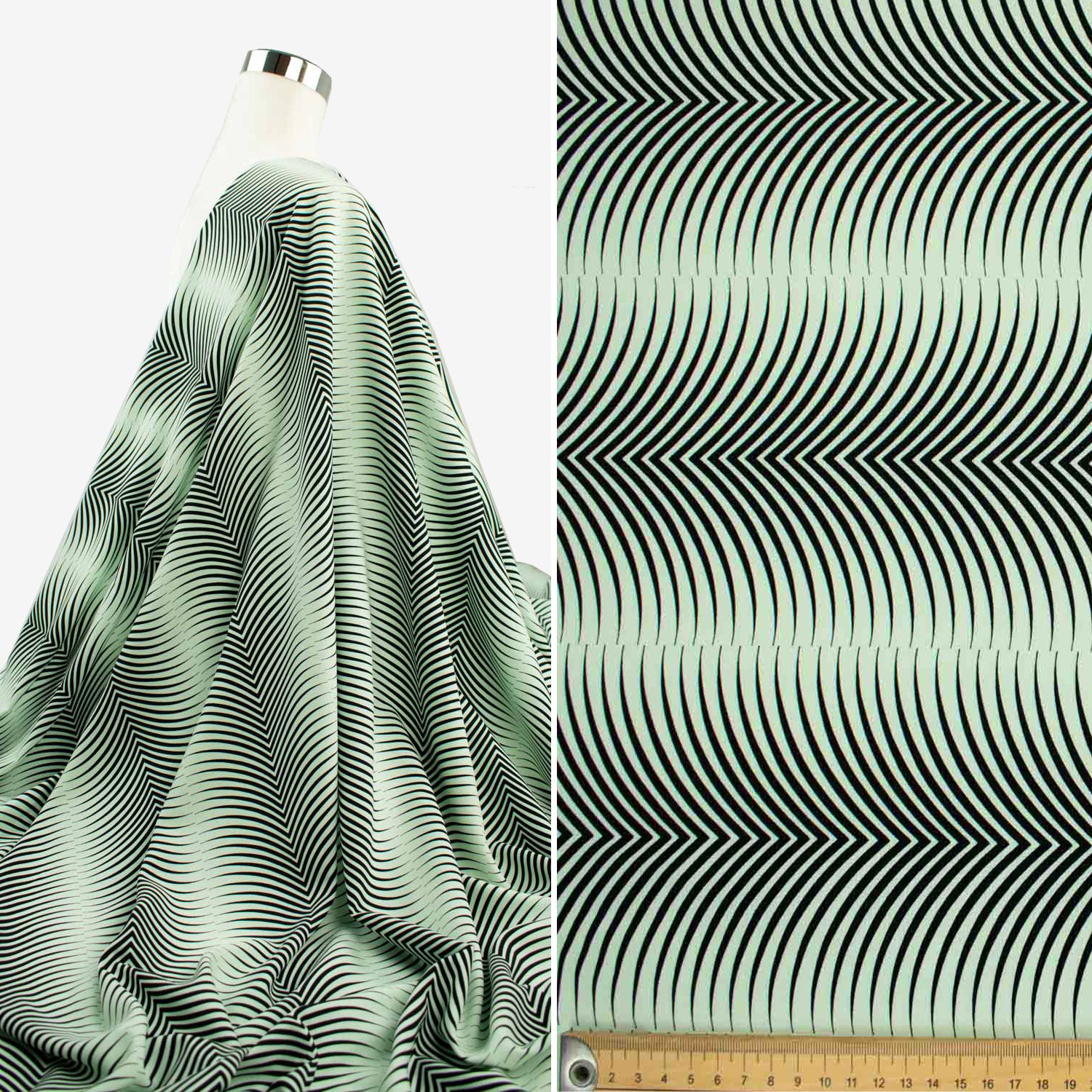 Printed Crepe Abstract Wavy Mint