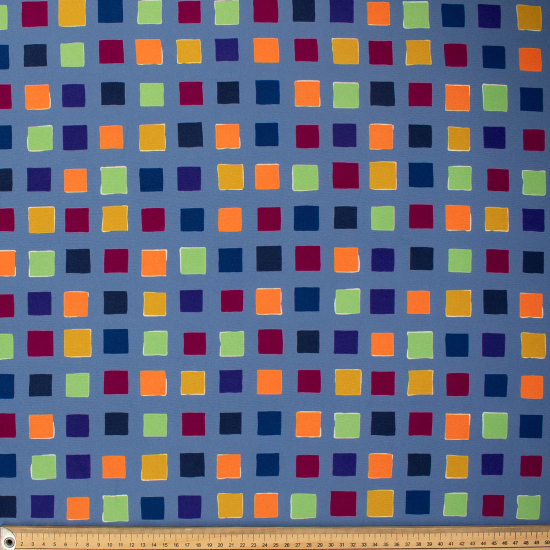 Printed Crepe Multi-colour Checks on Blue