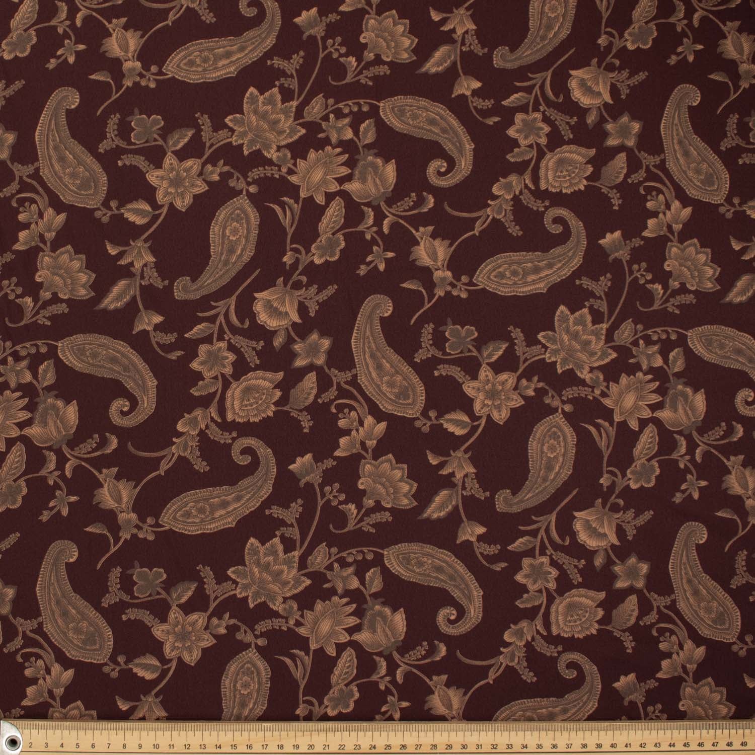 Printed Crepe Brown Paisley on Maroon