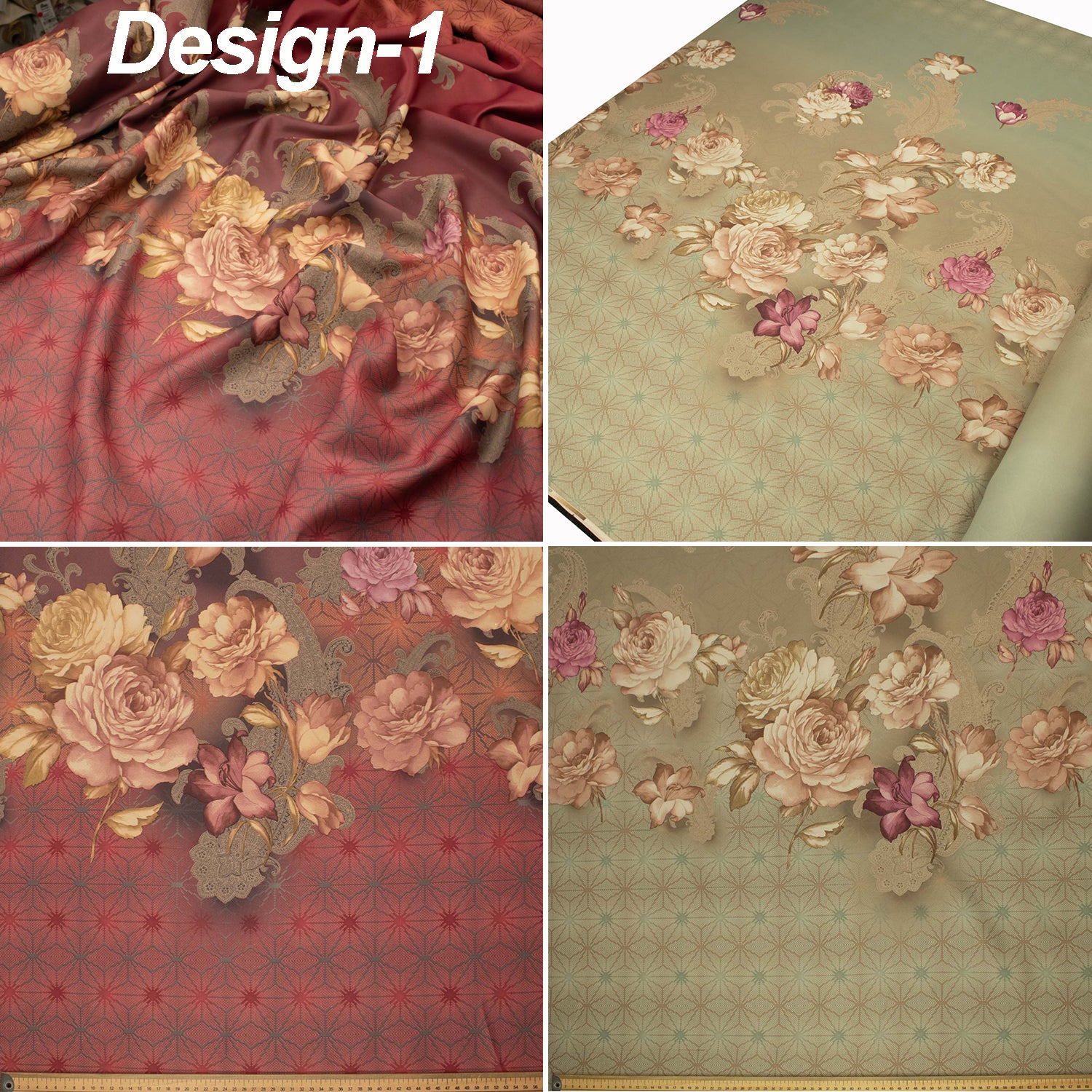Reversible Printed Floral Dim-Out Curtaining Drapery Fabric 300cm