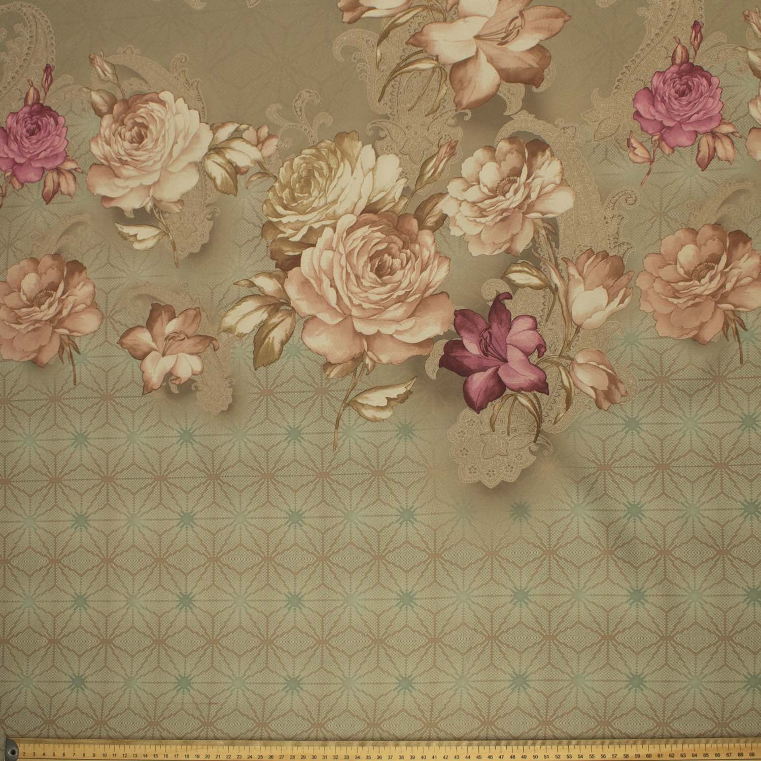 Reversible Printed Floral Dim-Out Curtaining Drapery Fabric 300cm