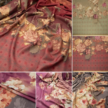 Reversible Printed Floral Dim-Out Curtaining Drapery Fabric 300cm