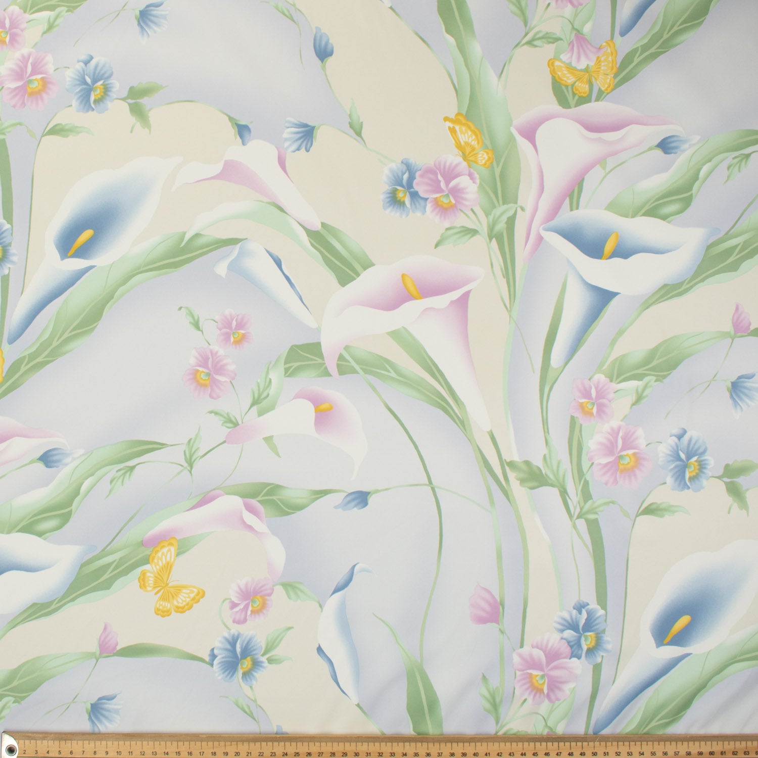 Printed Lining Design-18 Baby Pink & Blue Tulip on Cream