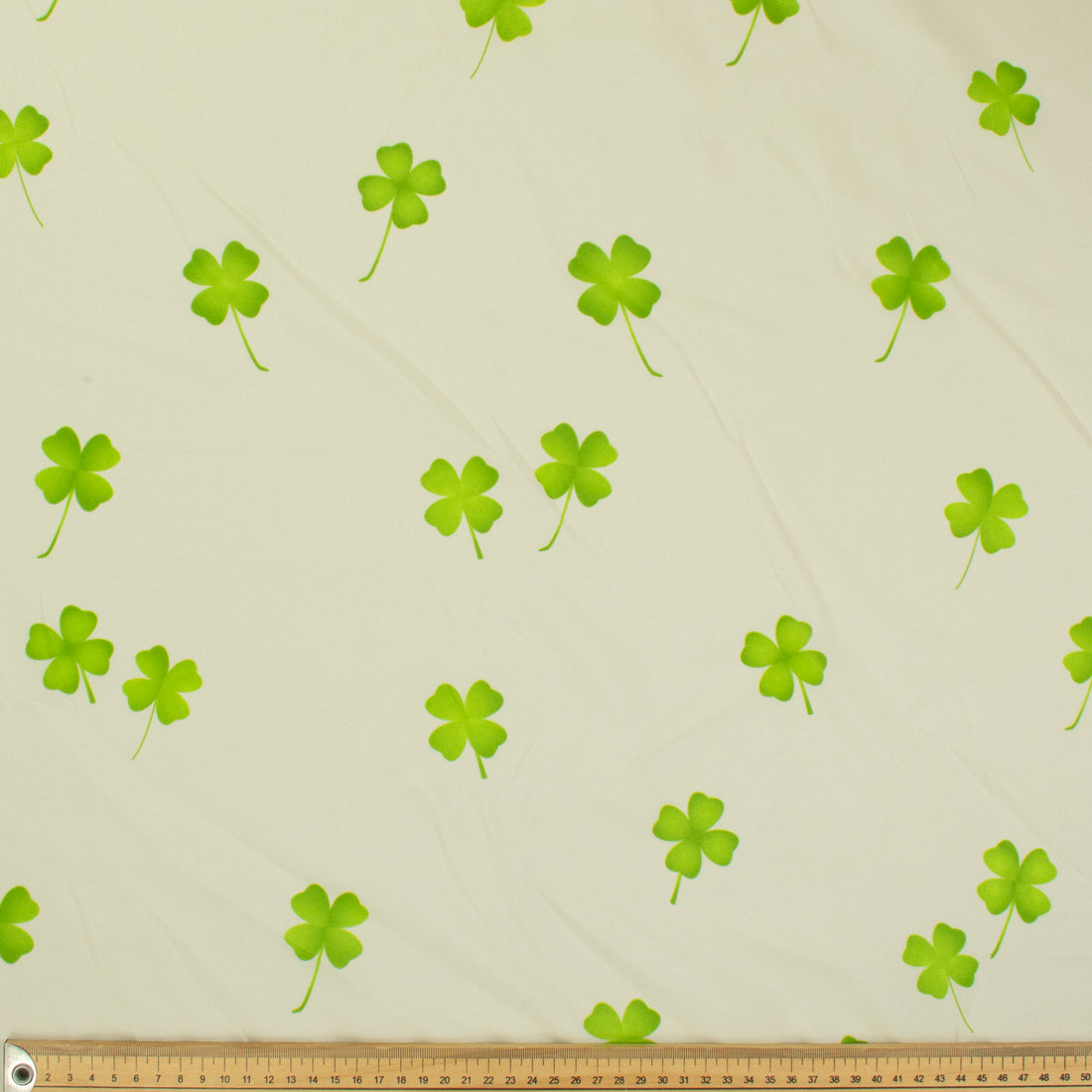 Printed Lining Design-20 Green Clover Leaves on Cream