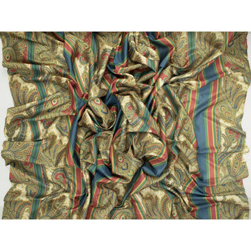 Printed Lining Design-29 Vintage Gold Paisley with Red & Blue Stripes
