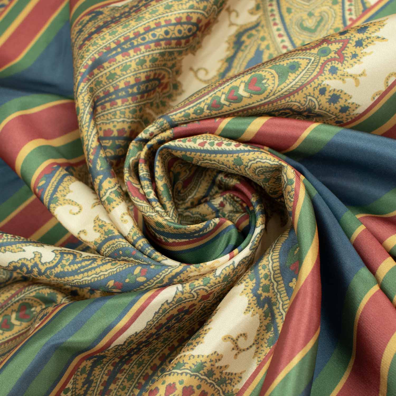 Printed Lining Design-29 Vintage Gold Paisley with Red & Blue Stripes