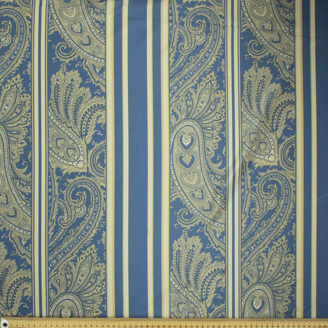 Printed Lining Design-30 Vintage Light Gold Paisley On Blue Stripes