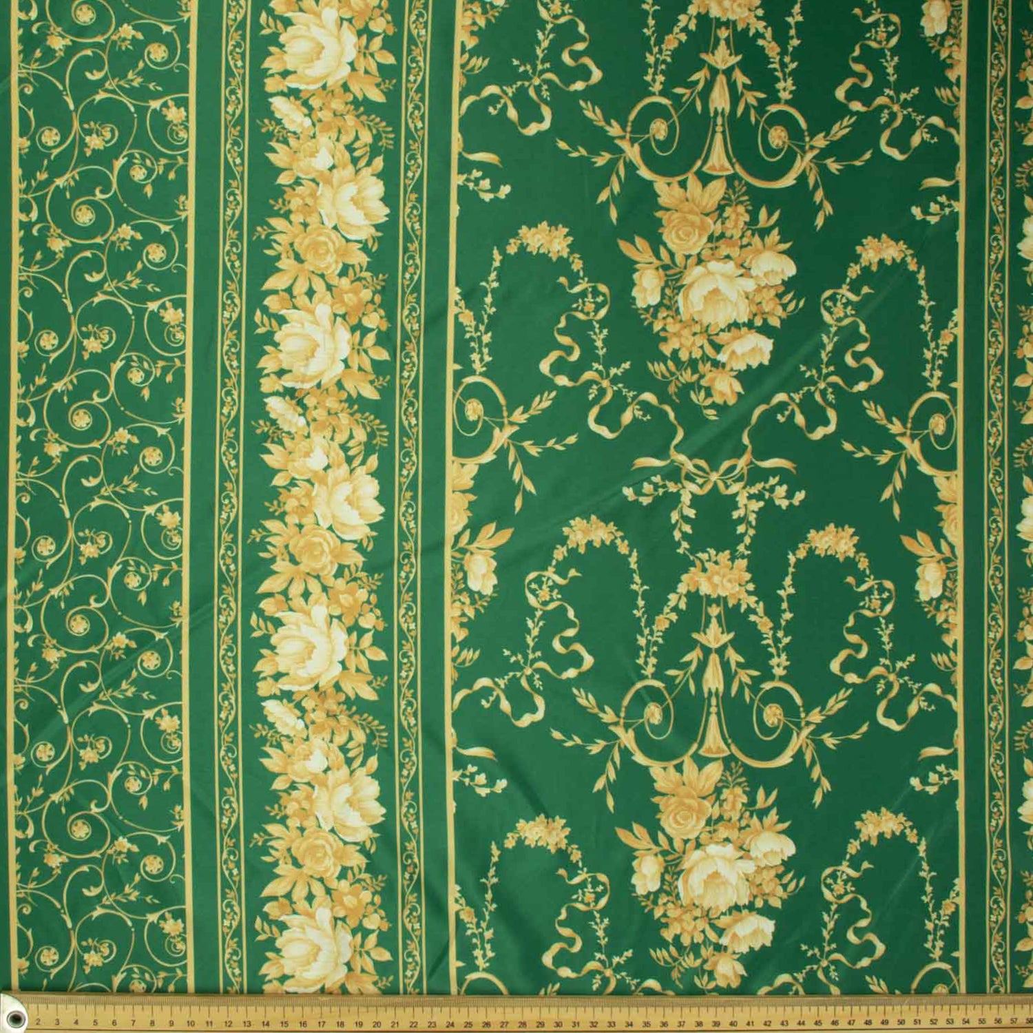 Printed Lining Design-32 Vintage Gold Floral Vines On Green Stripes