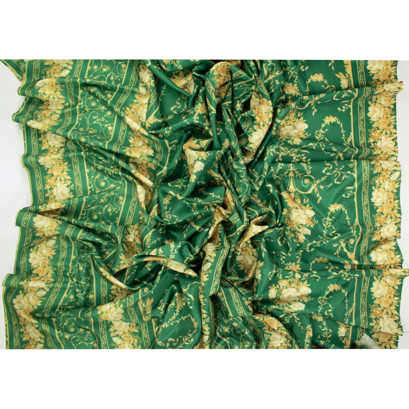 Printed Lining Design-32 Vintage Gold Floral Vines On Green Stripes