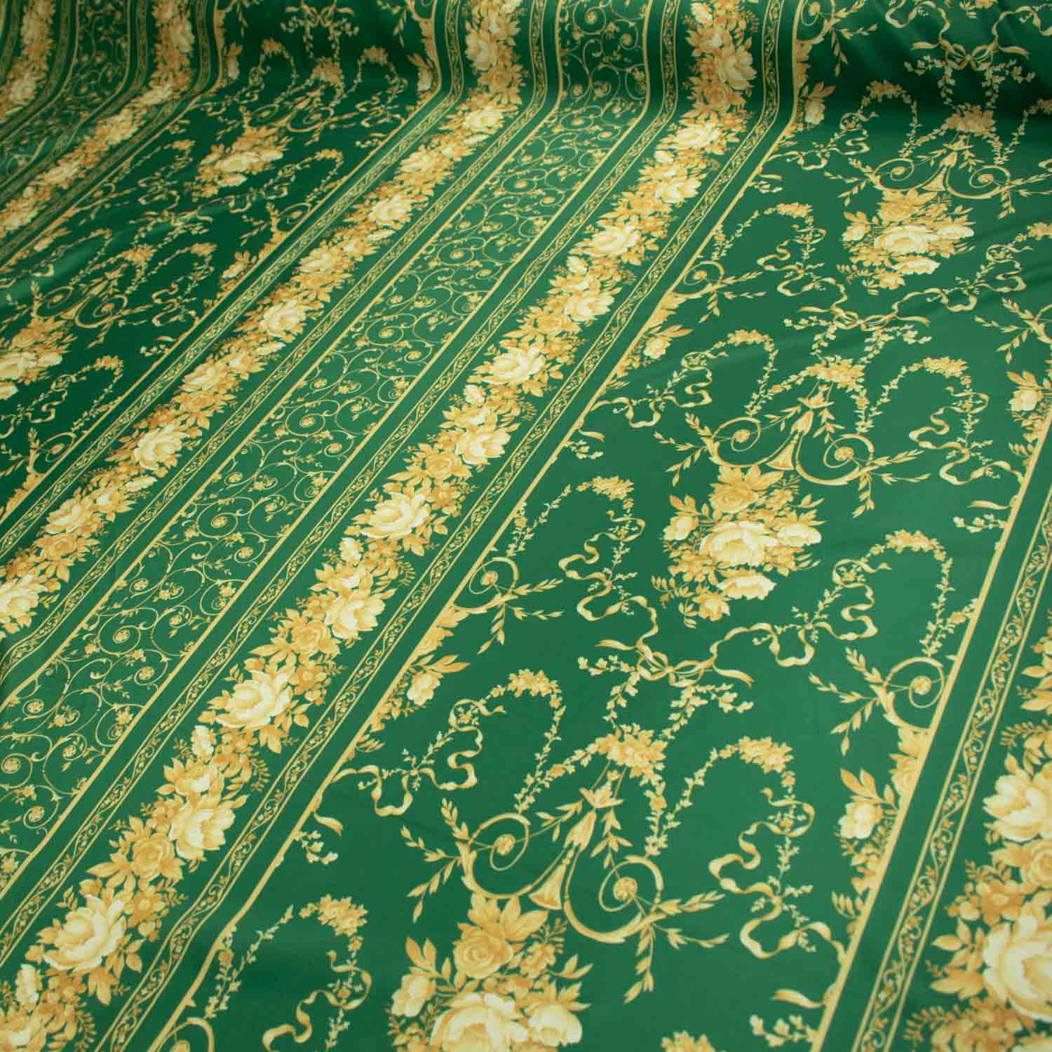 Printed Lining Design-32 Vintage Gold Floral Vines On Green Stripes