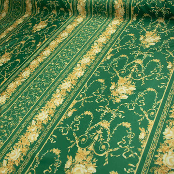 Printed Lining Design-32 Vintage Gold Floral Vines On Green Stripes