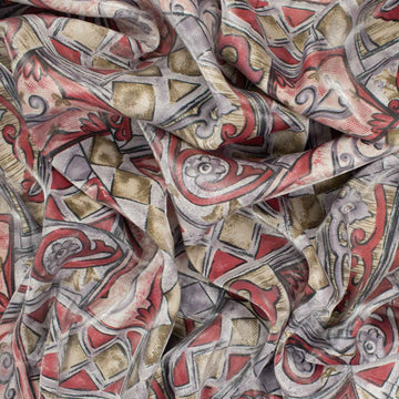 Printed Lining Design-36 Red & Grey Geometric