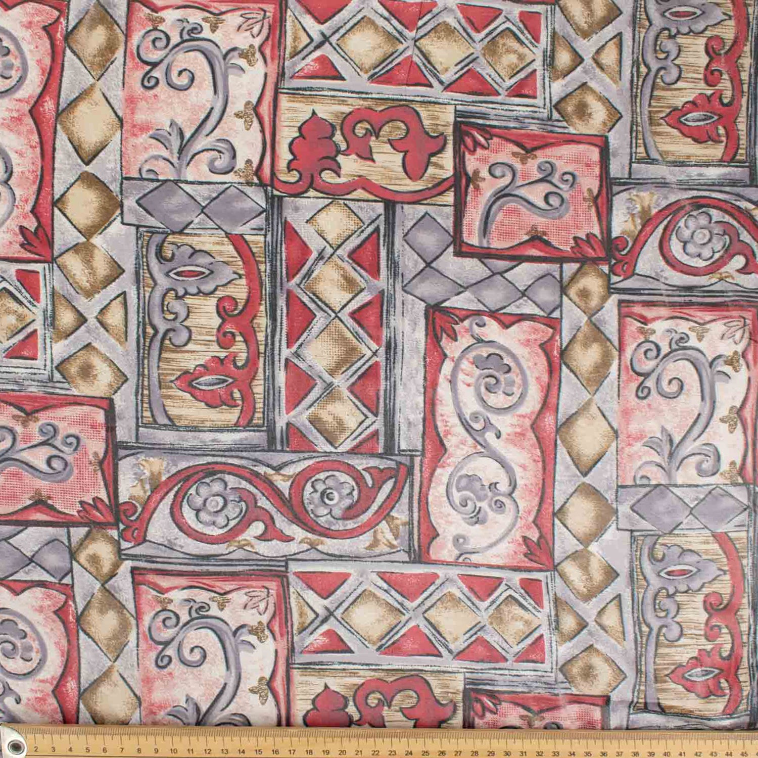 Printed Lining Design-36 Red & Grey Geometric