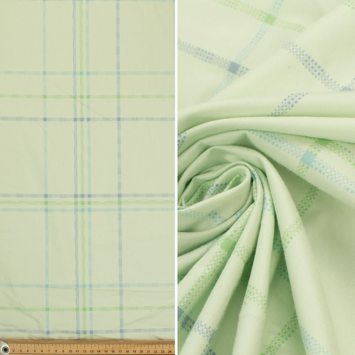Printed Lining Design-44 Blue & Green Checks on Mint
