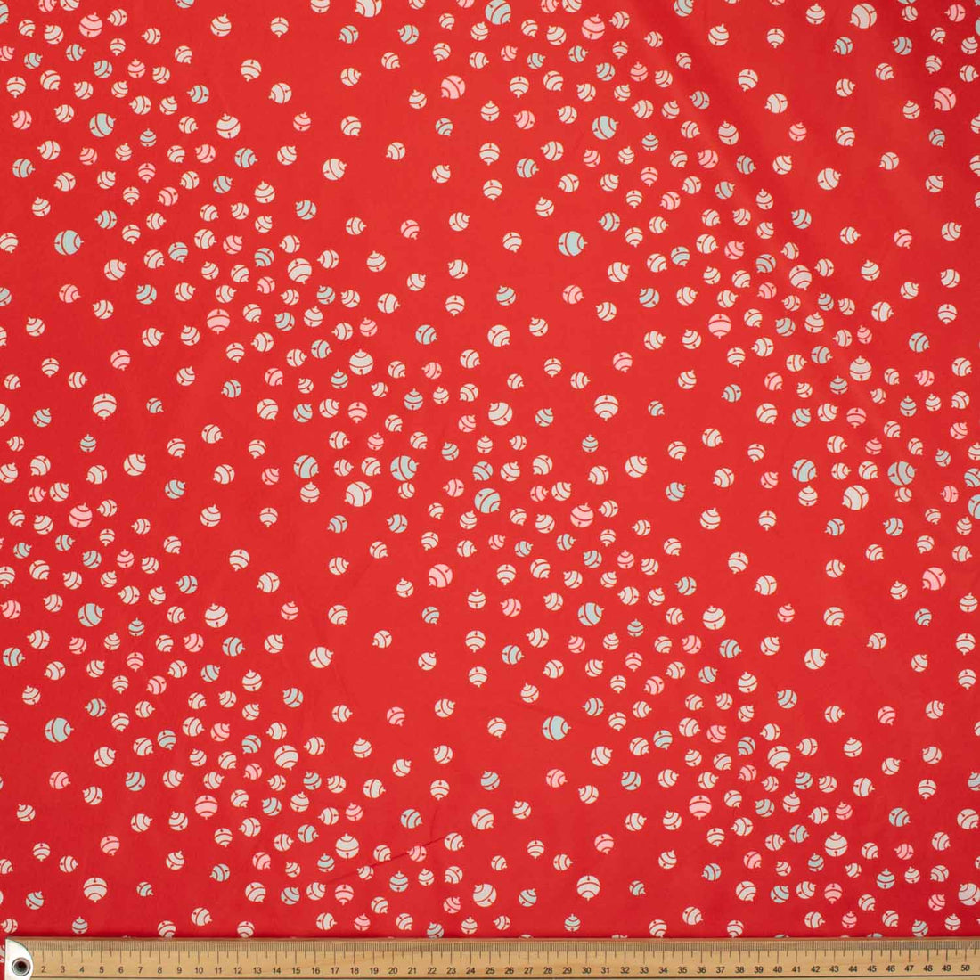 Printed Lining Design-48 Light Blue & White Japanese Lucky Bells on Red