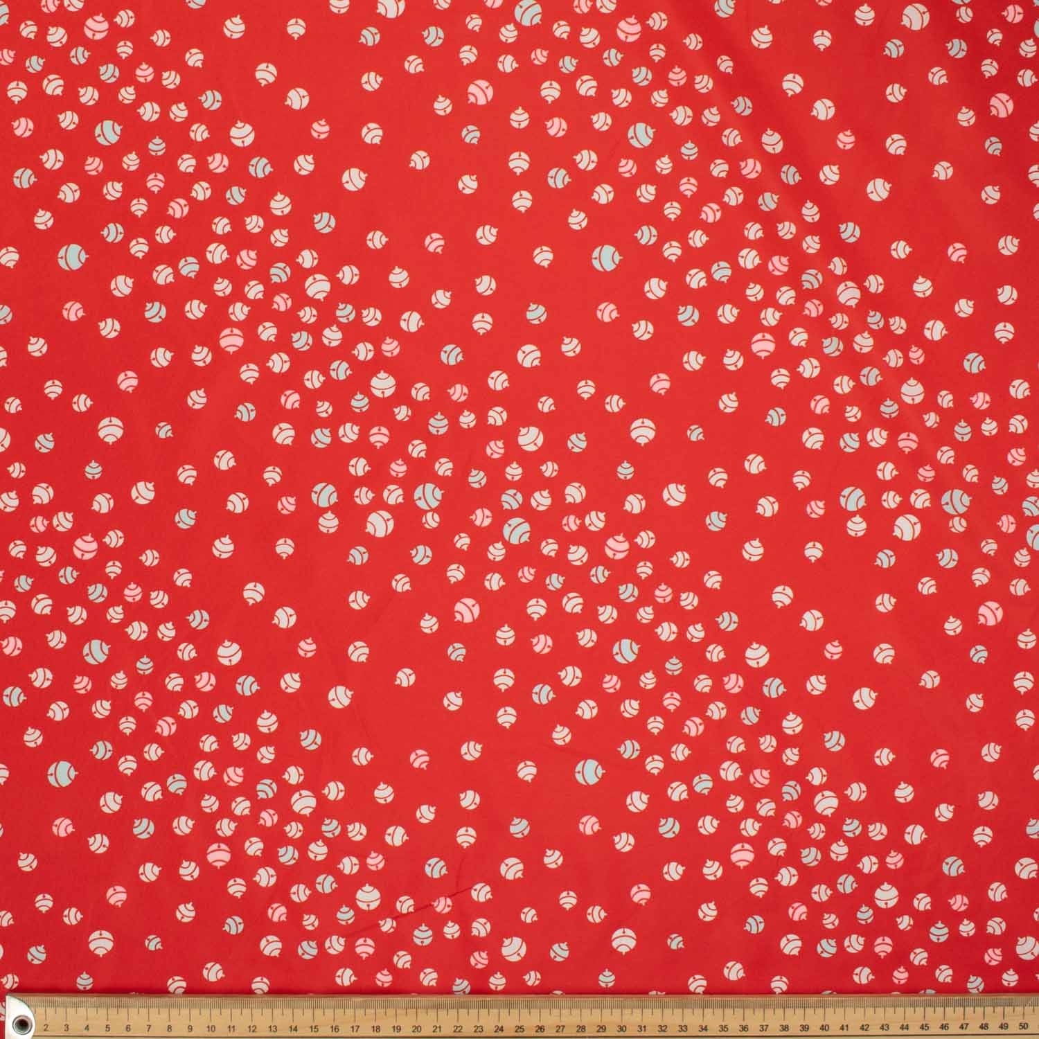 Printed Lining Design-48 Light Blue & White Japanese Lucky Bells on Red