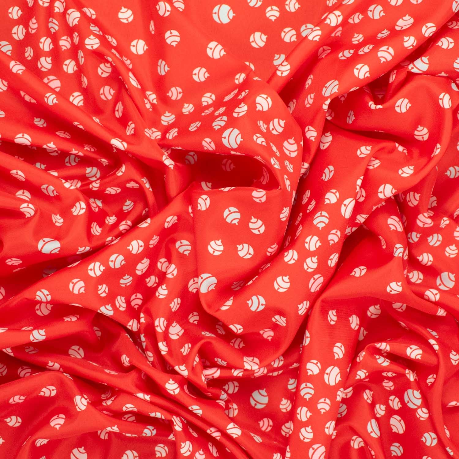 Printed Lining Design-48 Light Blue & White Japanese Lucky Bells on Red