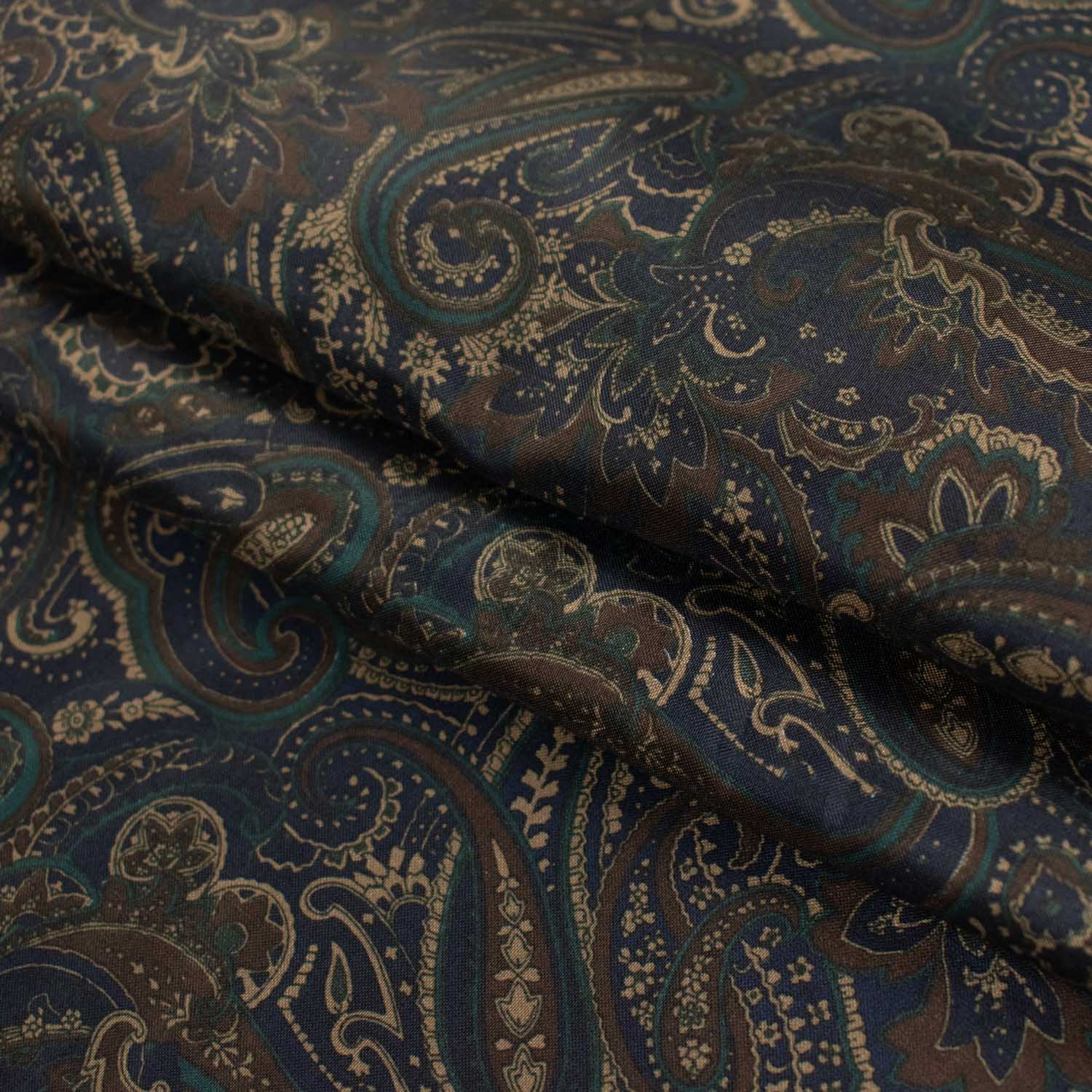 Printed Lining Design-49 Brown Paisley on Navy