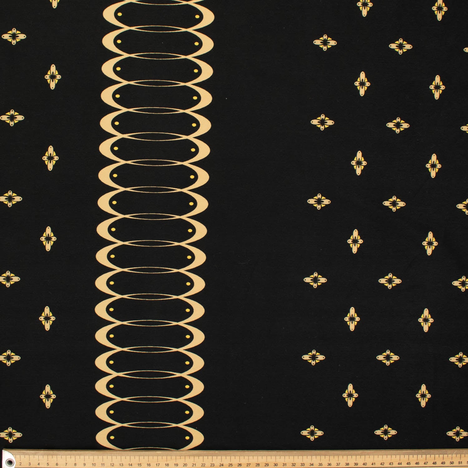 Printed Peach Satin Beige Oval & Floral Border Prints on Black
