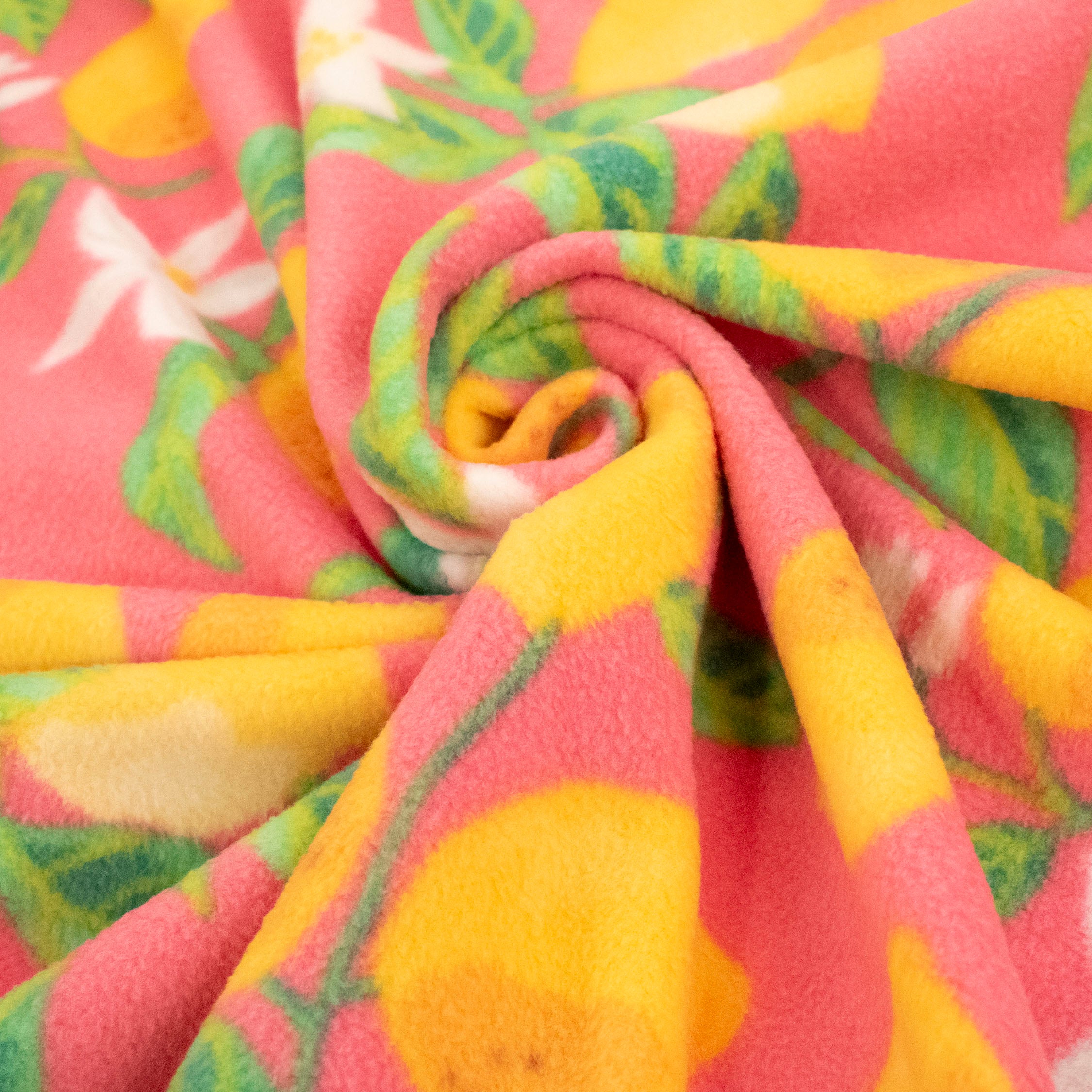 Lemon Blossom on Coral Printed Polar Fleece