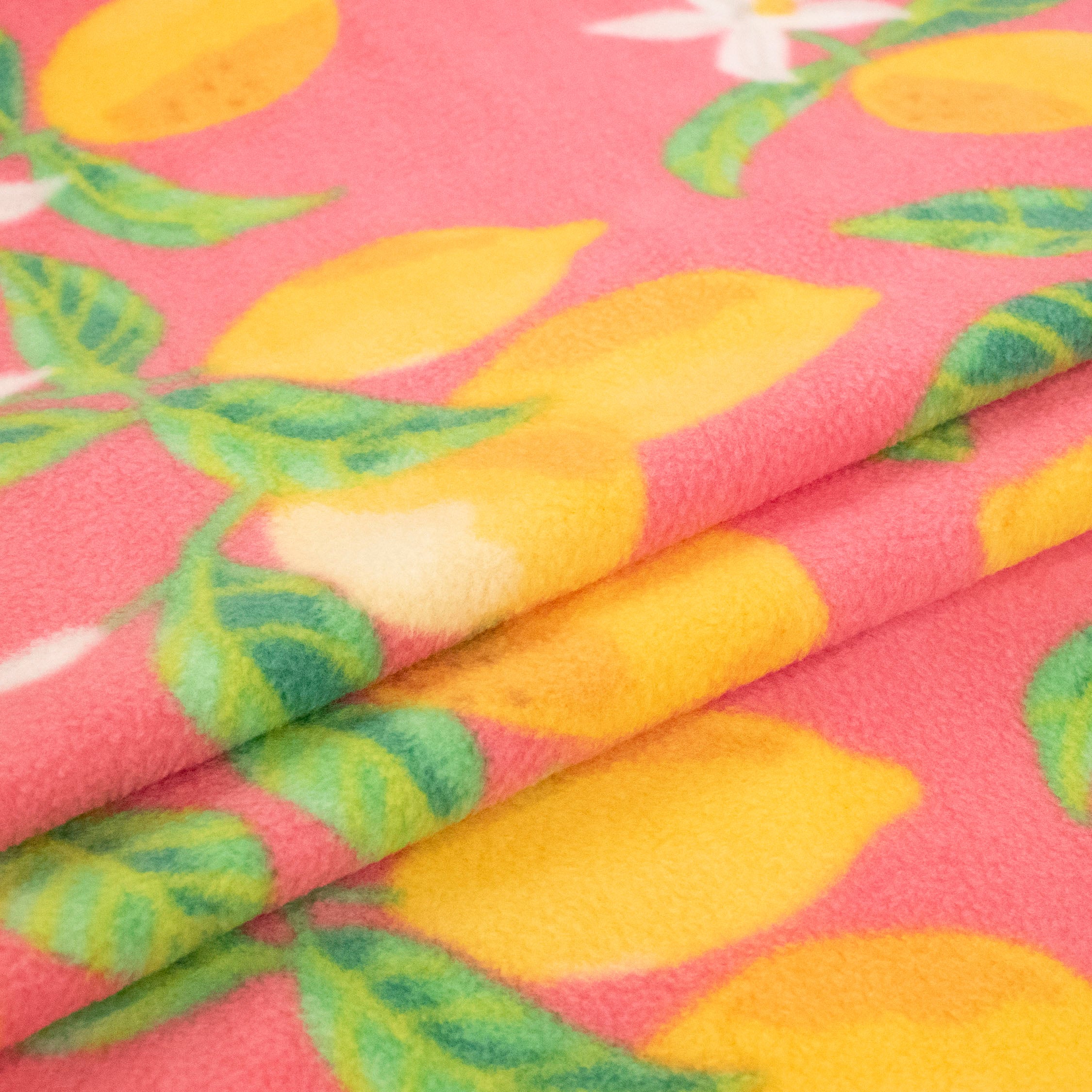 Lemon Blossom on Coral Printed Polar Fleece