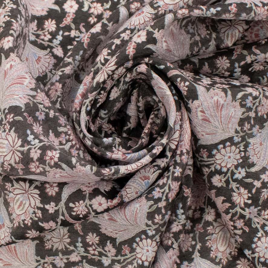 Glitter Pink Floral on Black Printed Crepe