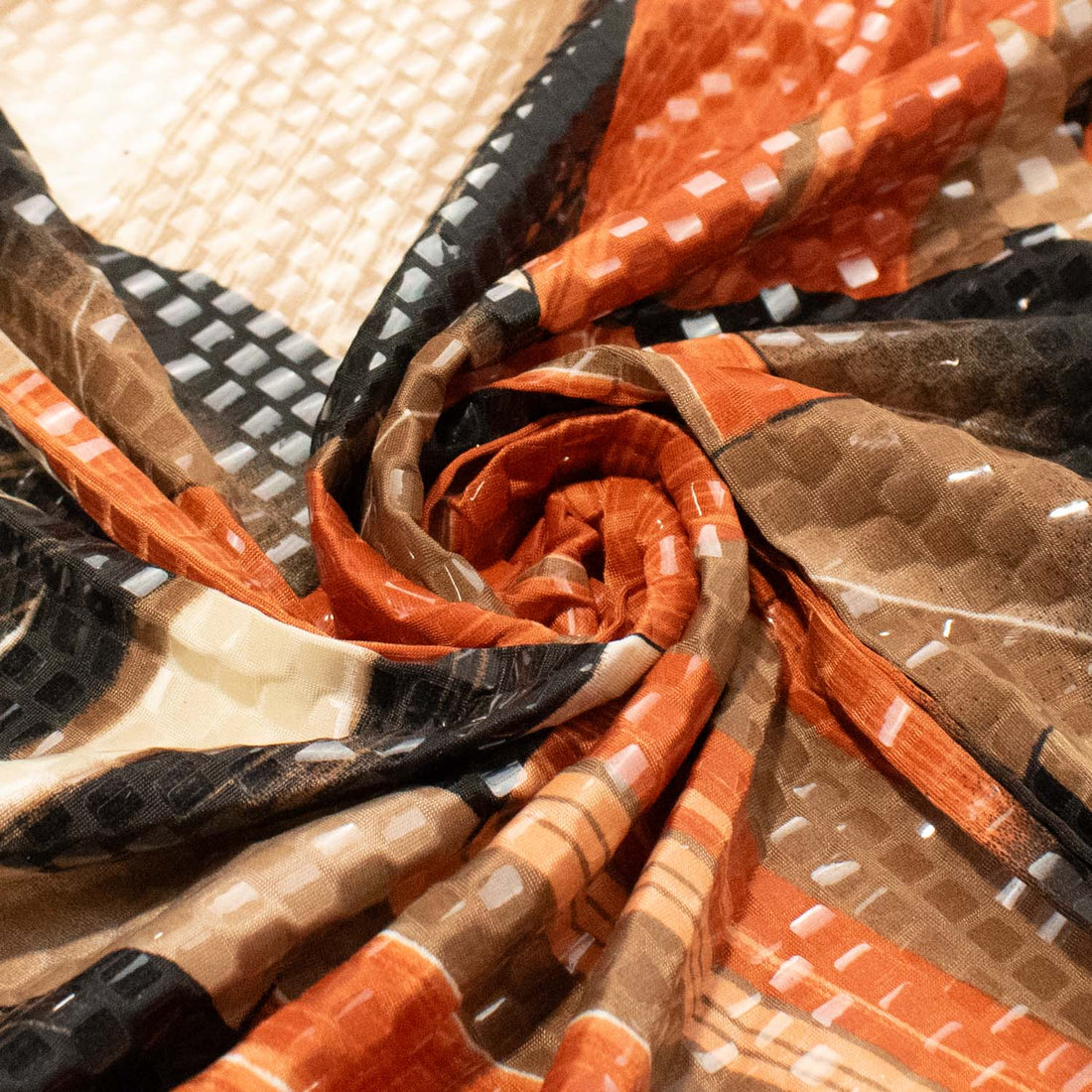 Clear Sequin Geometric Printed Stretch Crepe