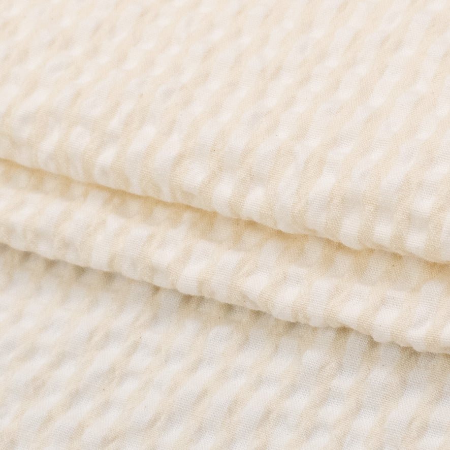 Puckered/Smocked White & Beige Checks Print