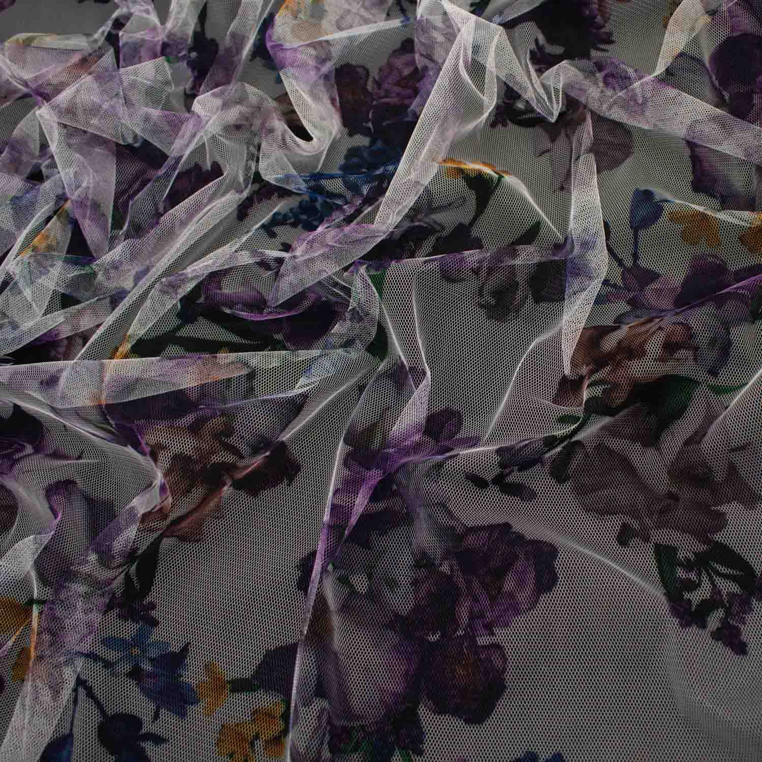 Digital Printed Fine Soft English Tulle Purple Blossom