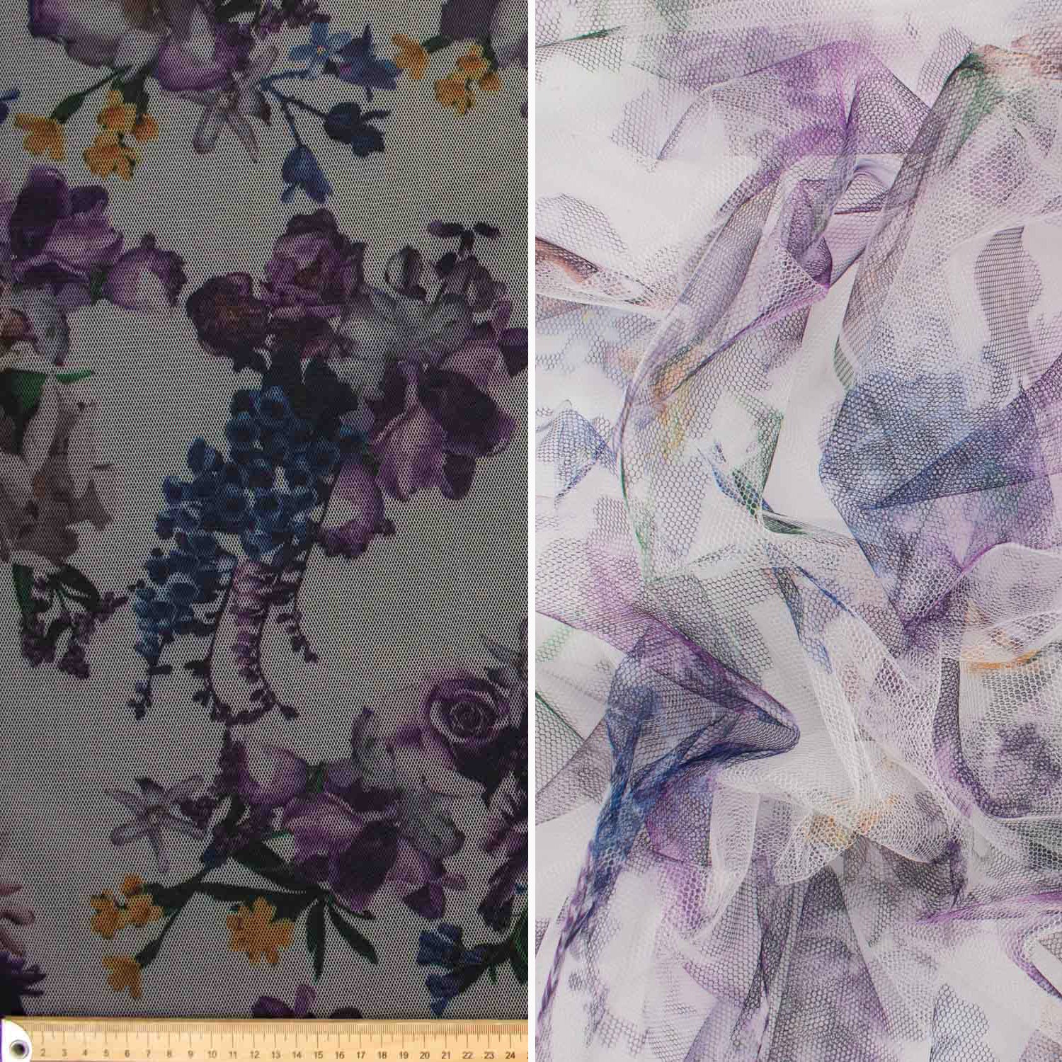 Digital Printed Fine Soft English Tulle Purple Blossom