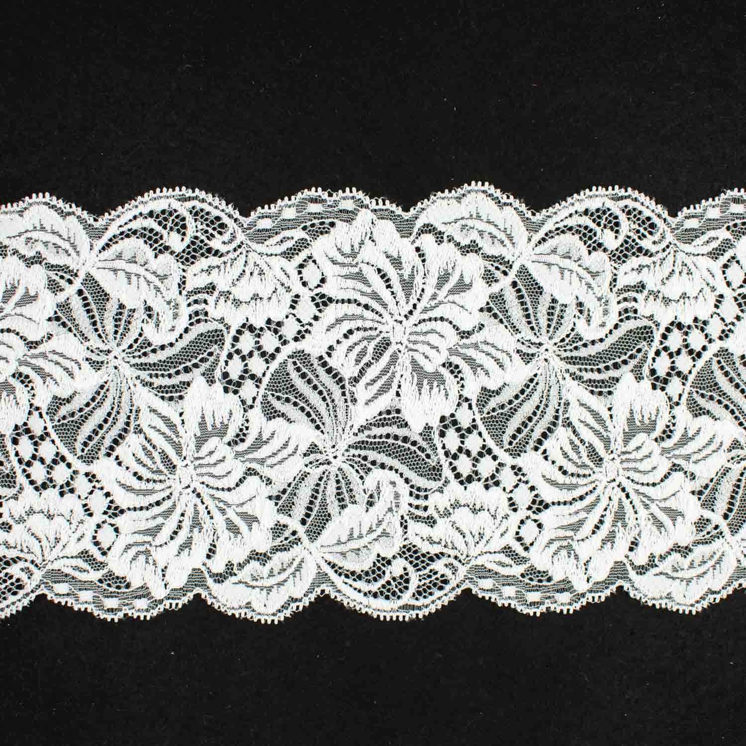 Floral & leaves Raschel White Lace Trim 12cm