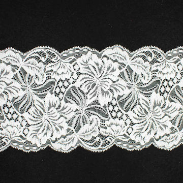 Floral & leaves Raschel White Lace Trim 12cm