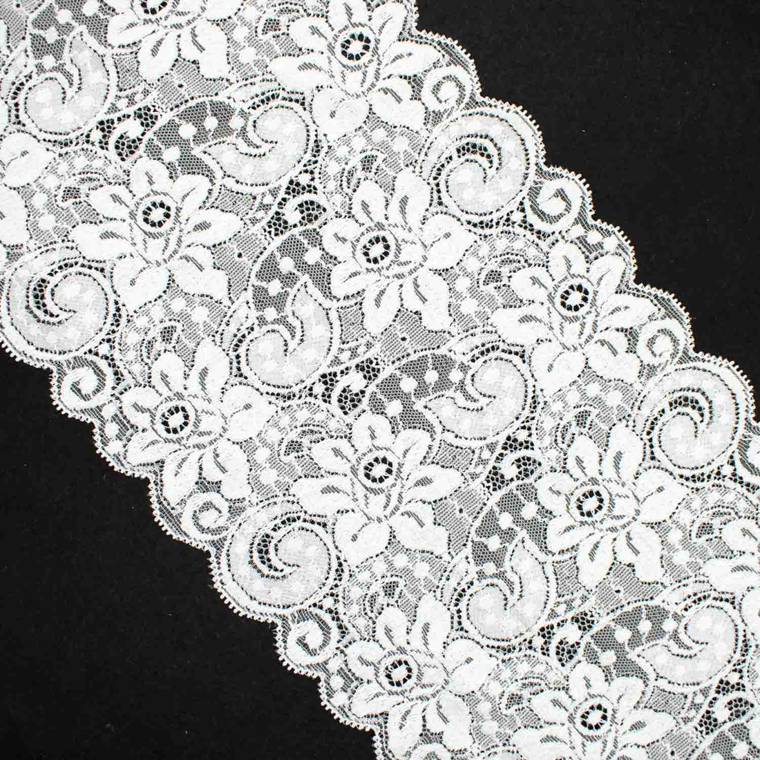 Floral Vines Raschel White Lace Trim 12cm