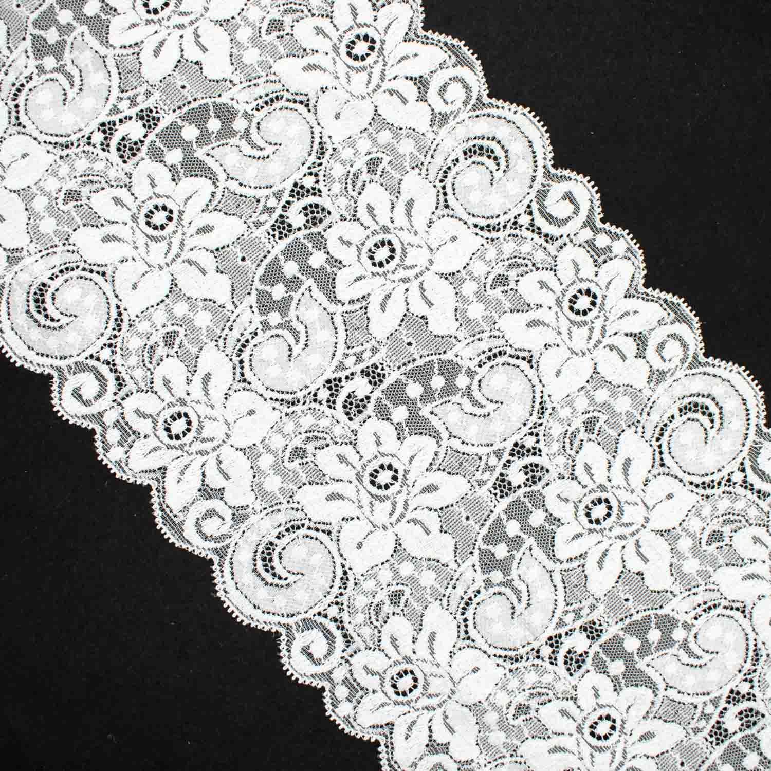 Floral Vines Raschel White Lace Trim 12cm