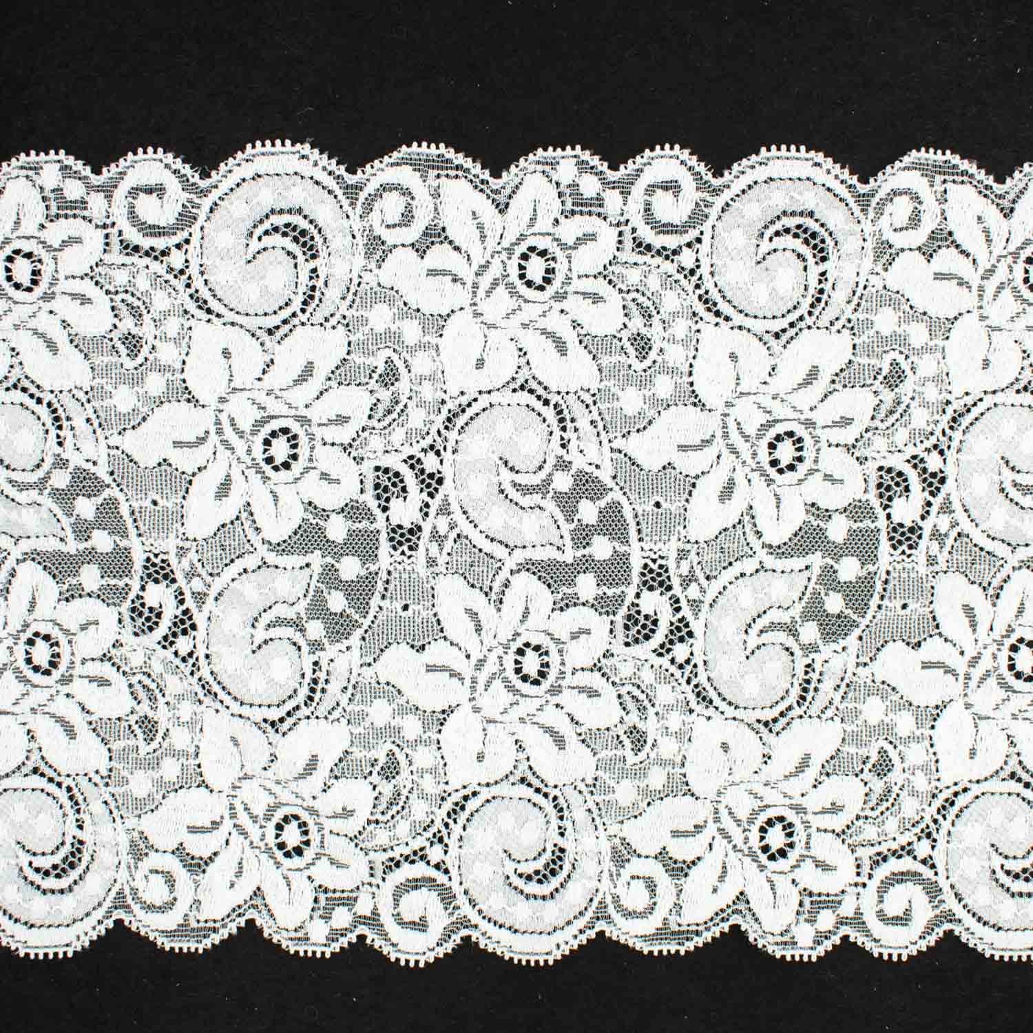 Floral Vines Raschel White Lace Trim 12cm
