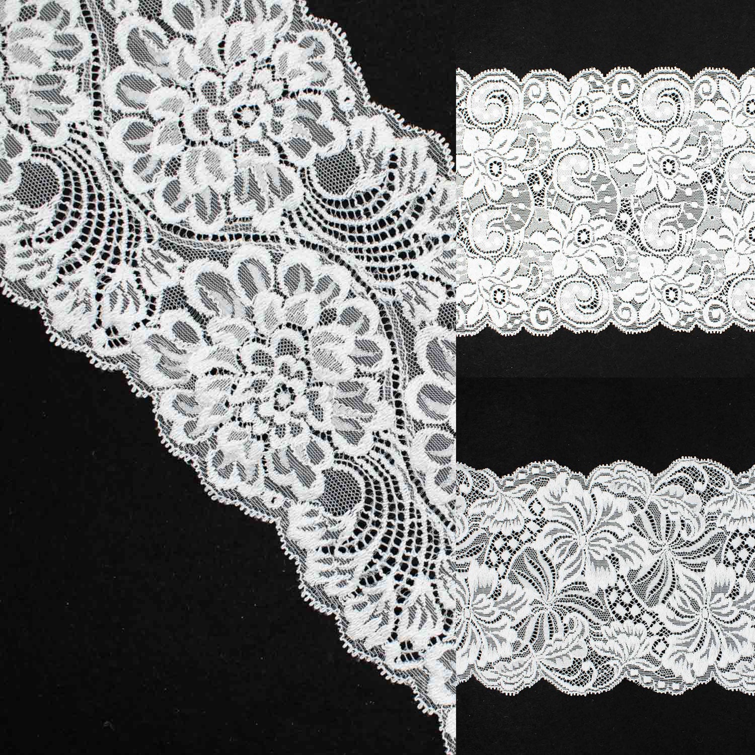 Large Floral Raschel White Lace Trim 12cm