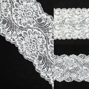 Large Floral Raschel White Lace Trim 12cm