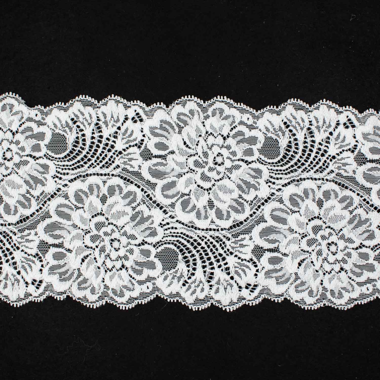 Large Floral Raschel White Lace Trim 12cm