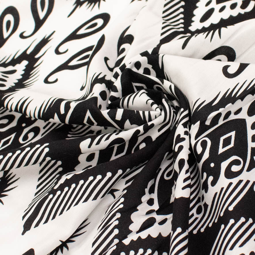 Rayon Poplin Prints Design 22 Black & White Paisley