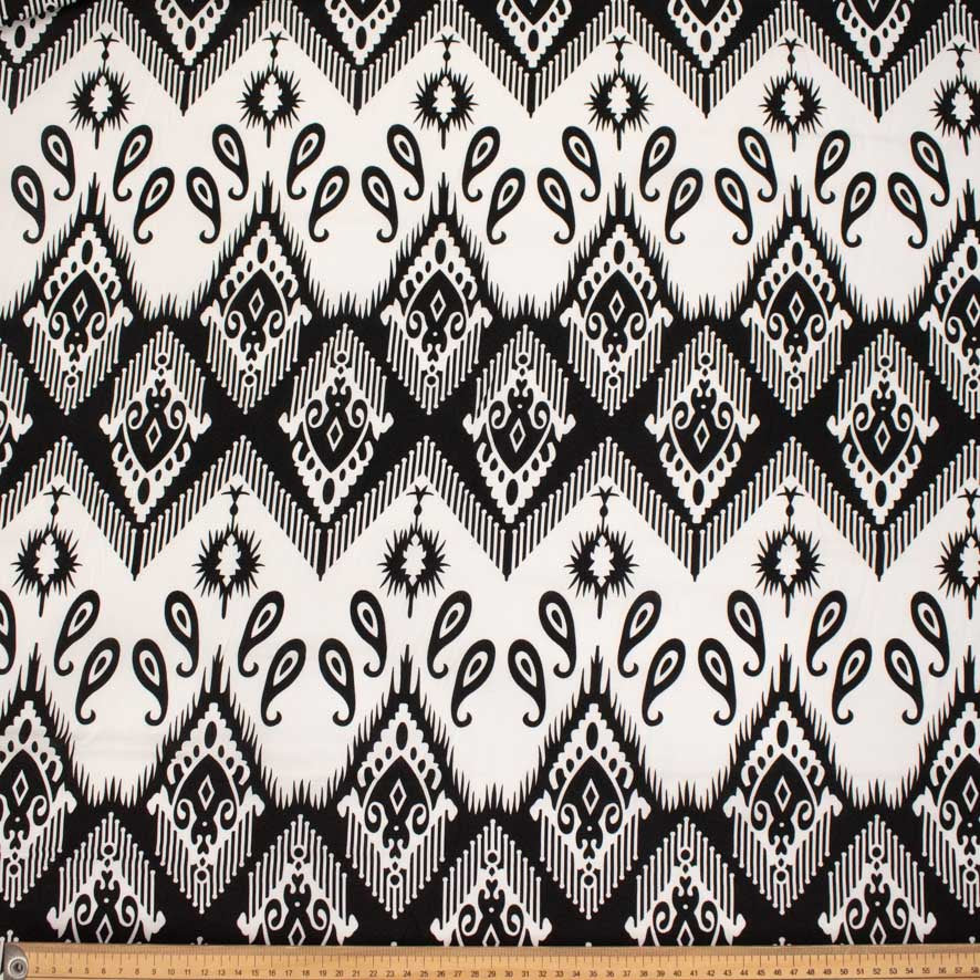 Rayon Poplin Prints Design 22 Black & White Paisley