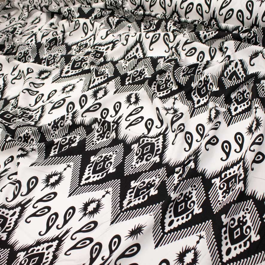 Rayon Poplin Prints Design 22 Black & White Paisley