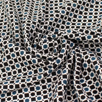 Rayon Poplin Prints Design 23 Teal Dots and Black Squares