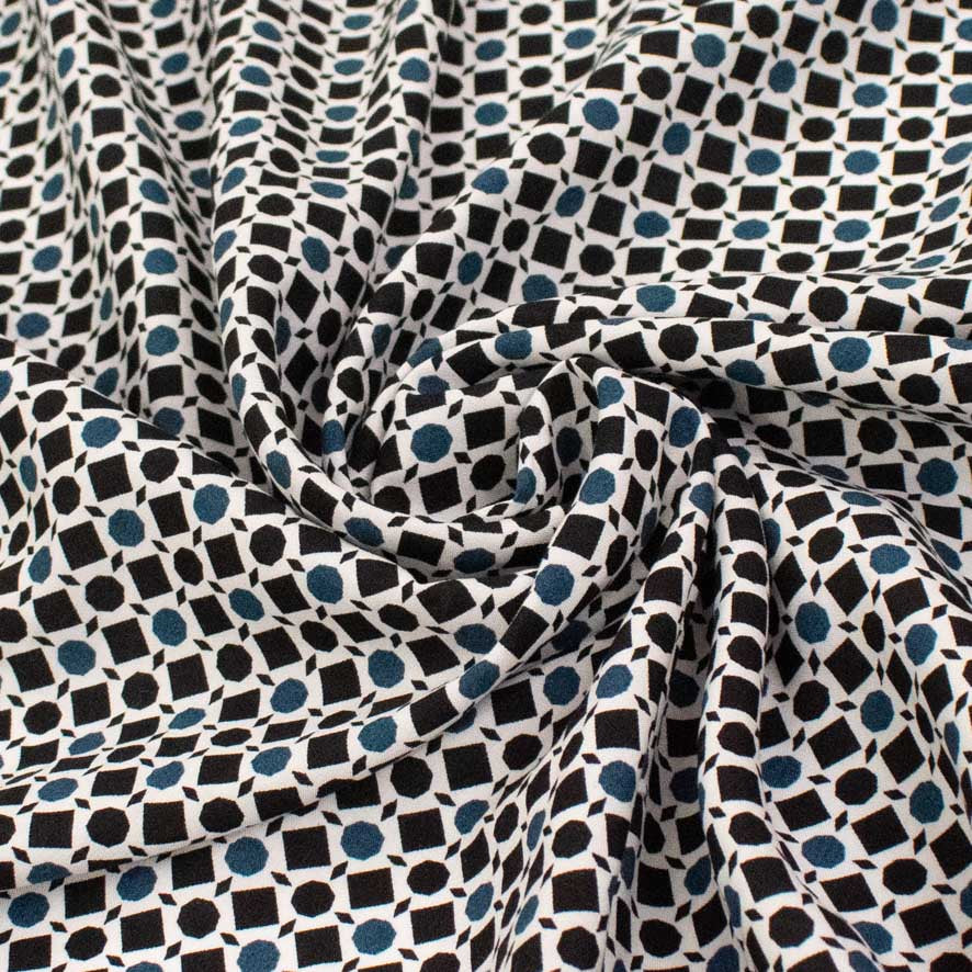 Rayon Poplin Prints Design 23 Teal Dots and Black Squares