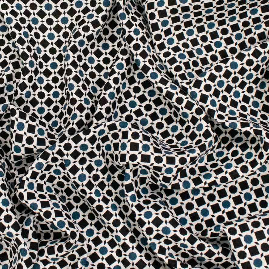 Rayon Poplin Prints Design 23 Teal Dots and Black Squares