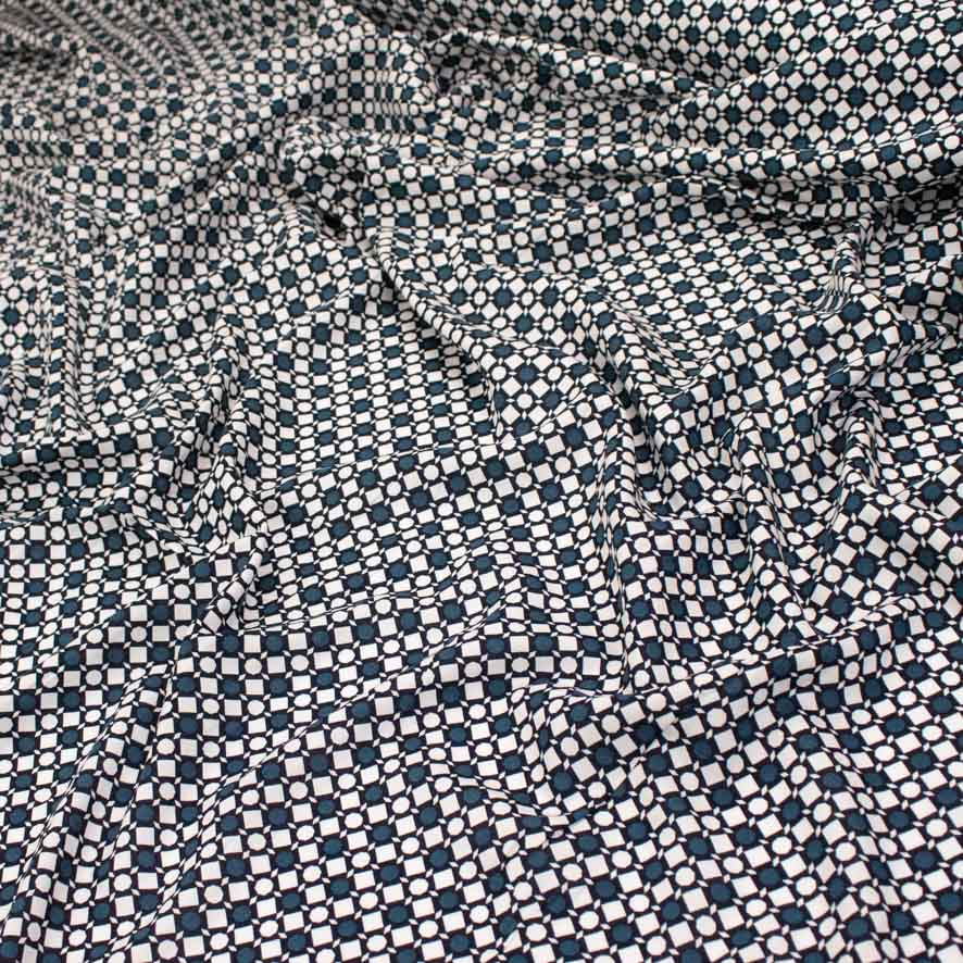 Rayon Poplin Prints Design 23 Teal Dots and White Squares