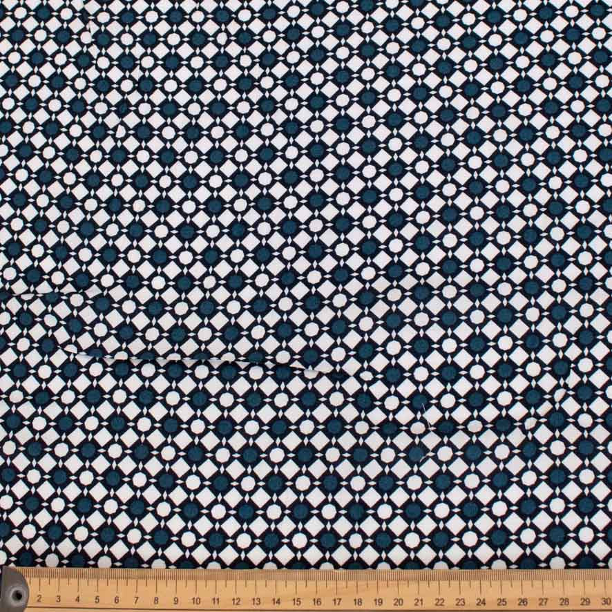 Rayon Poplin Prints Design 23 Teal Dots and White Squares
